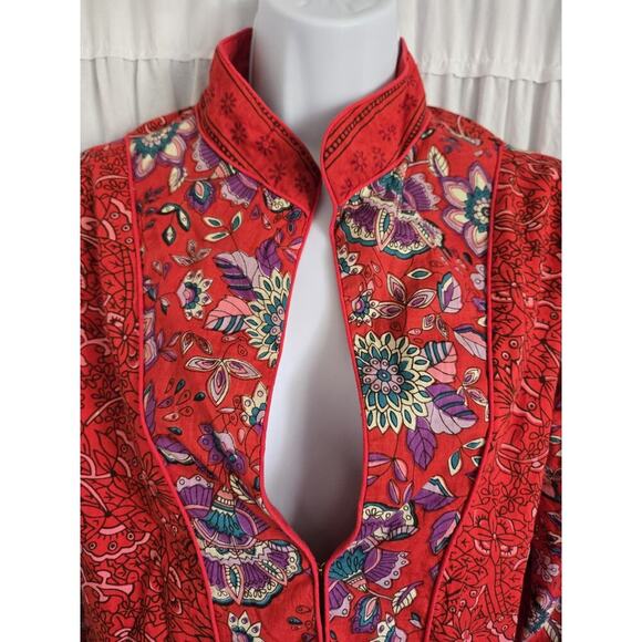 Phool Womens Medium Vintage Jacket Red Floral Boho Gypsy Festival Retro Asian - Picture 2 of 9